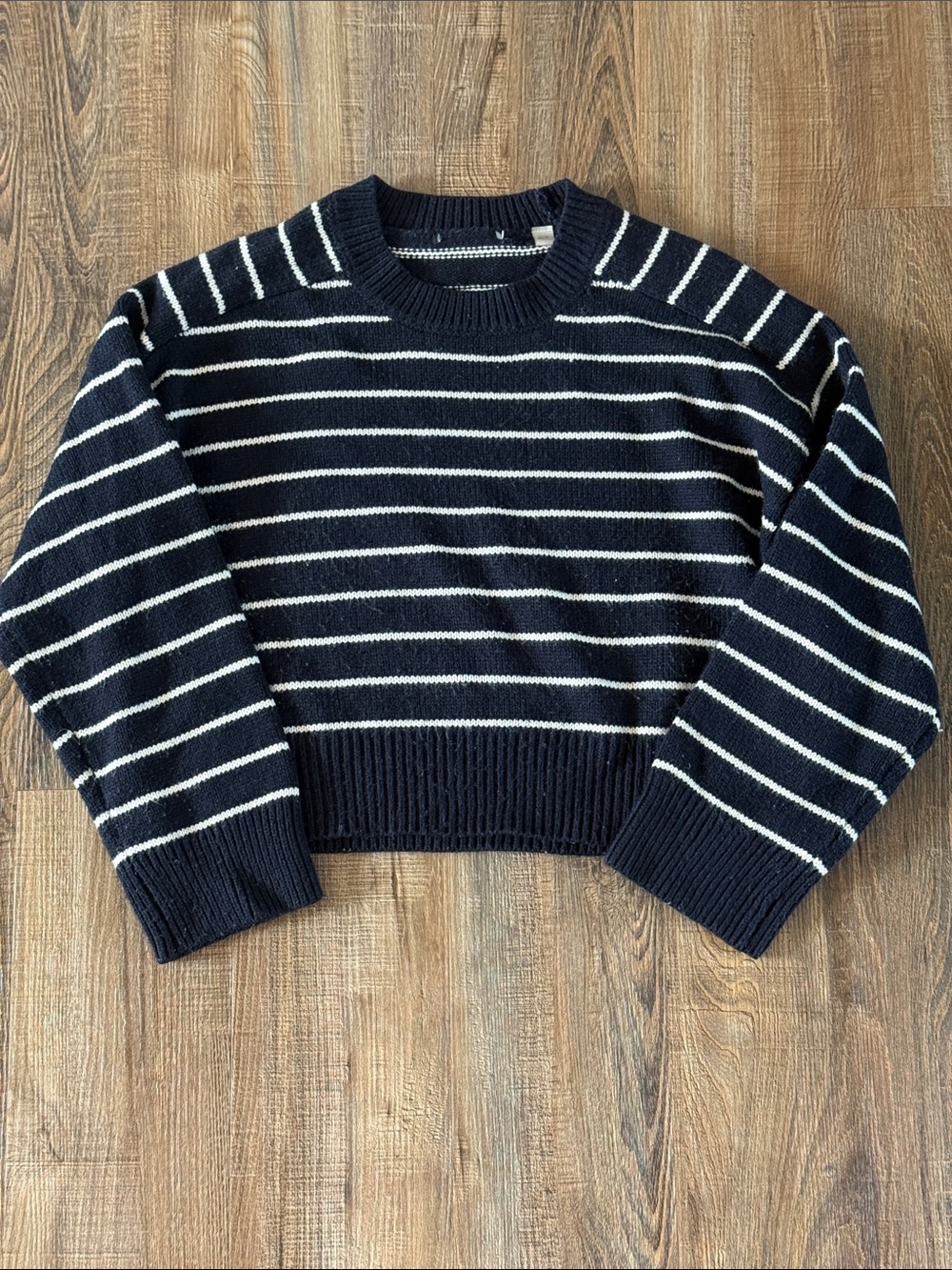 Cropped Navy and White Striped Crewneck Sweater - Great Condition